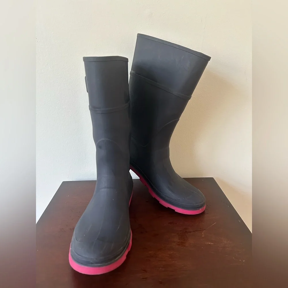 Kamik Big Girls/Womens Sz 5 Matte Navy & Pink Raindrops Waterproof Rain Boots